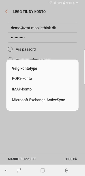 Velg POP3-konto eller IMAP-konto