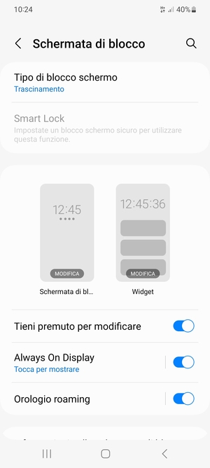 Seleziona Tipo di blocco schermo