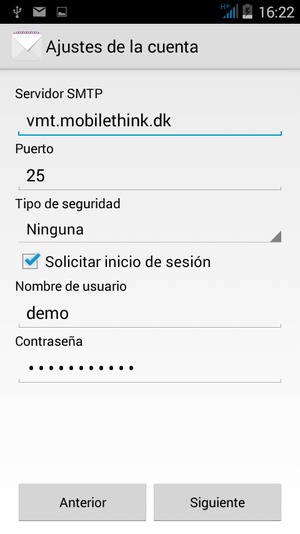 Introduzca la dirección de servidor saliente