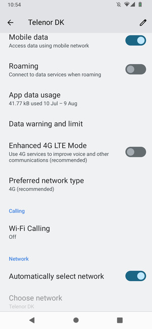 Scroll to and select Preferred network type