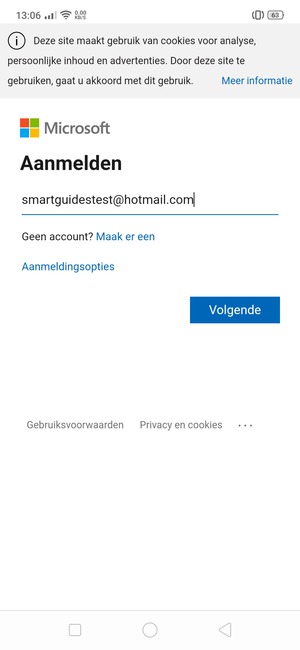 Voer uw e-mailadres in en selecteer Volgende