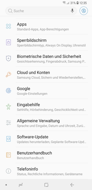 Scrollen Sie und wählen Sie Biometrische Daten und Sicherheit
