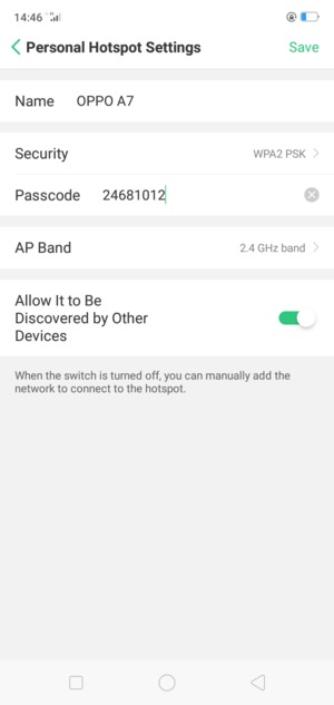 Enter a Wi-Fi hotspot password of at least 8 characters and select Save