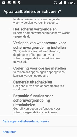 Scroll naar beneden en selecteer Deze apparaatbeheerder activeren