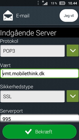 Indtast Indgående serveradresse