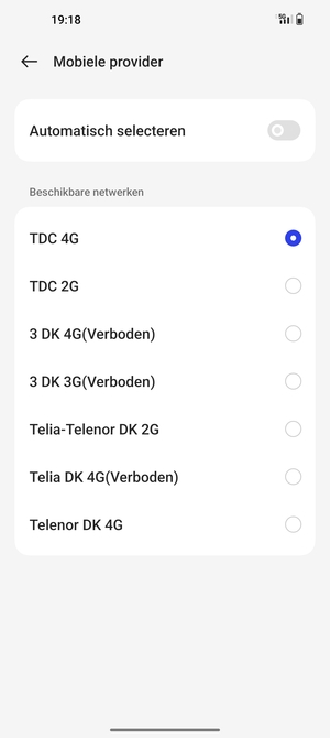 Selecteer een netwerkoperator uit de lijst