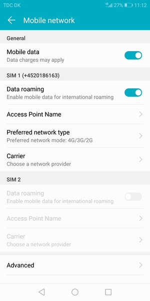 Turn Data roaming on or off