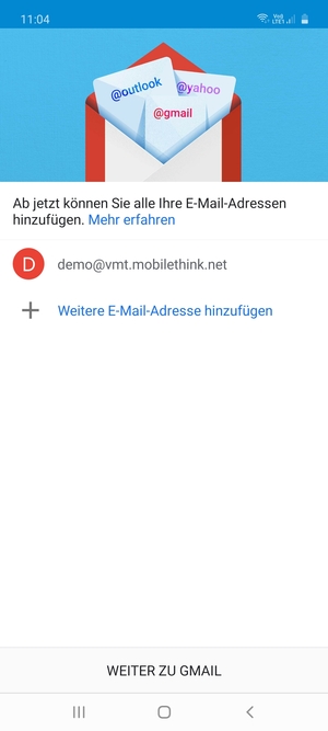 Wählen Sie WEITER ZU  GMAIL
