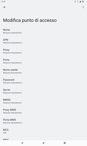 Inserisci le informazioni di Internet