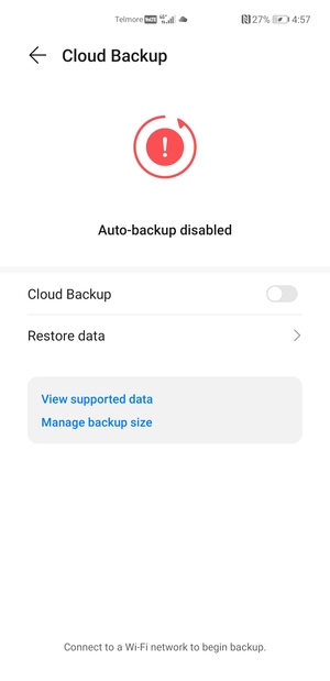 Turn  Cloud Backup on
