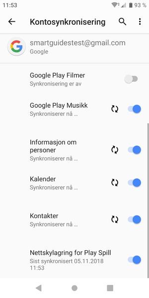Din informasjon blir synkronisert