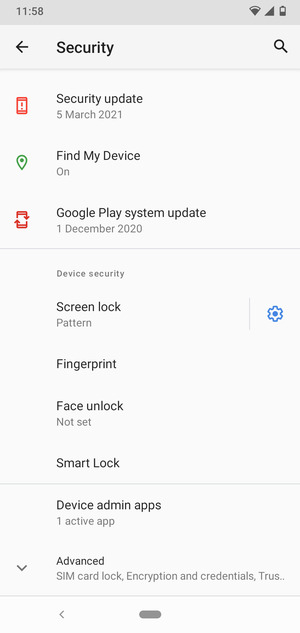 To change the PIN for the SIM card, scroll to and select Advanced