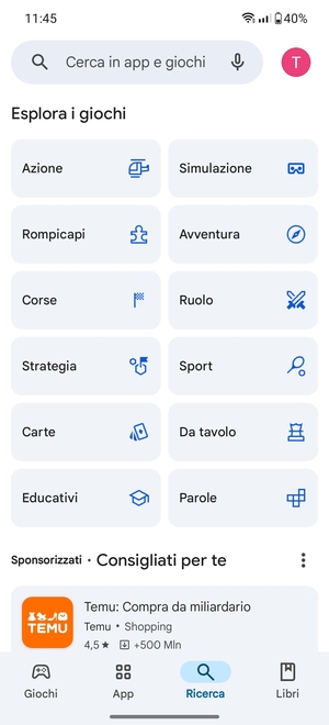 Seleziona la barra di ricerca