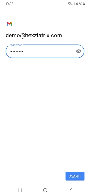 Inserisci la tua password e seleziona AVANTI