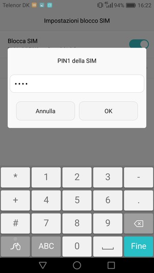 Inserisci PIN della SIM nuova e seleziona OK