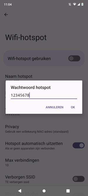 Voer een wachtwoord van een WiFi-hotspot in van ten minste 8 tekens en selecteer OK