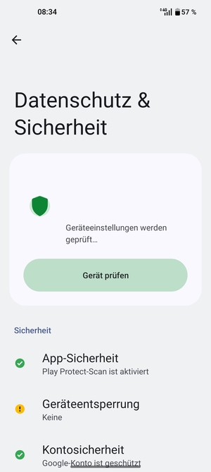 Um Ihre Bildschirmsperre zu aktivieren, gehen Sie zum Datenschutz & Sicherheit Menü und wählen Sie  Geräteentsperrung