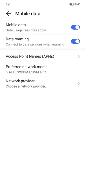 Turn Data roaming on or off