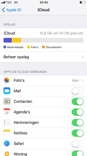 Selecteer de diensten waarvan u een back-up wilt maken