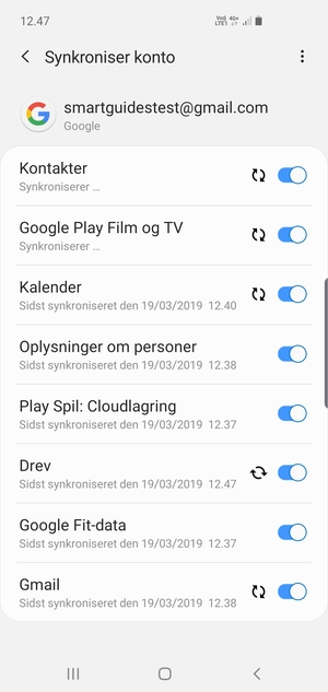 Dine oplysninger vil blive synkroniseret