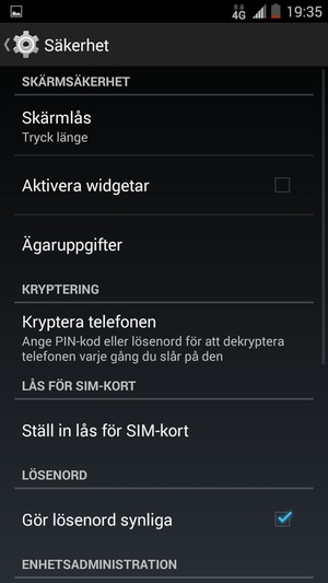 Välj Skärmlås