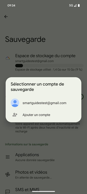 Sélectionnez votre compte de sauvegarde