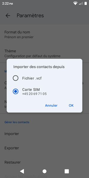 Sélectionnez Carte SIM puis OK