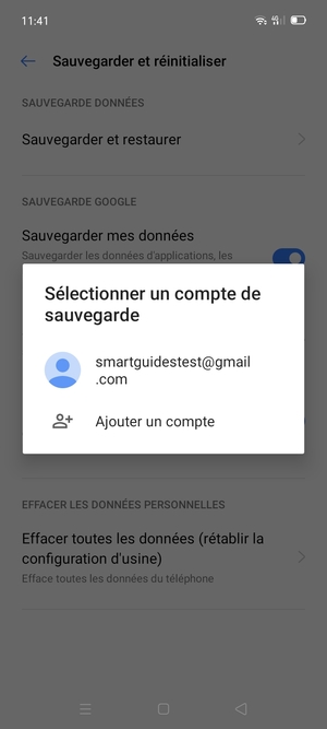 Sélectionnez votre compte de sauvegarde