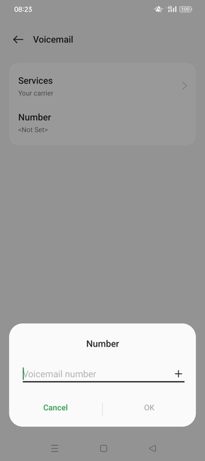 Enter the Voicemail number and select OK