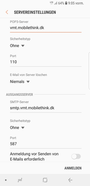 Schalten Sie Anmeldung vor Senden von E-Mails erforderlich aus und wählen Sie ANMELDEN