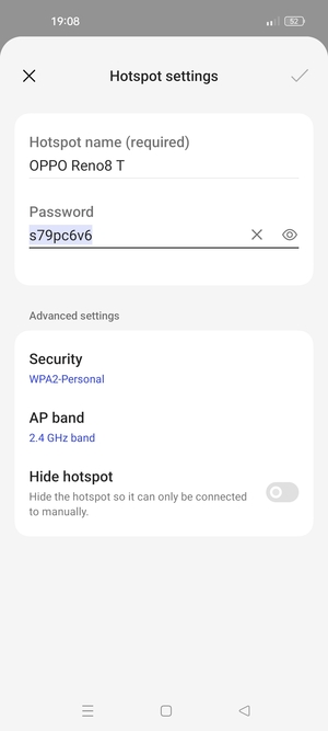 Enter a Wi-Fi hotspot password of at least 8 characters and select OK