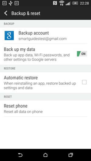 Turn on Back up my data
