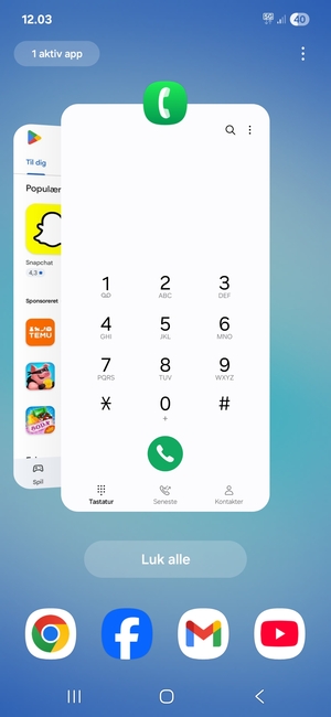 Vælg Luk alle for at lukke alle åbne apps