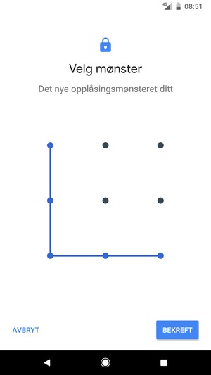 Tegn opplåsingsmønsteret igjen og velg BEKREFT