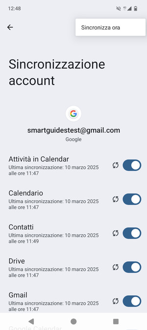 Seleziona Sincronizza ora