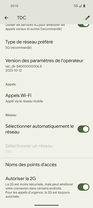 Pour changer de réseau en cas de problèmes de réseau,  désactiver Sélectionner automatiquement le réseau