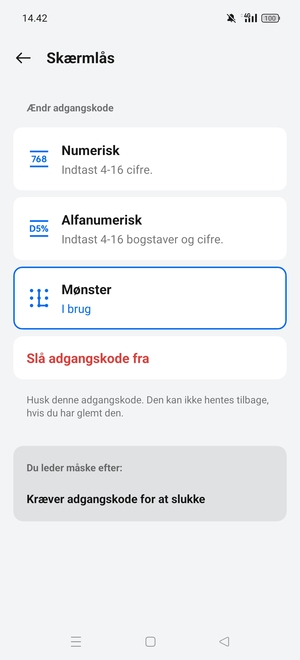 Din telefon er nu sikret med en skærmlås