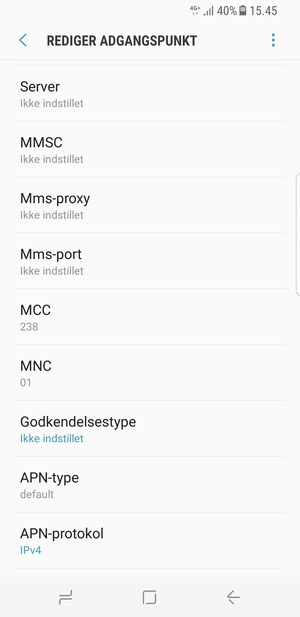 Scroll ned og indtast internet-oplysninger