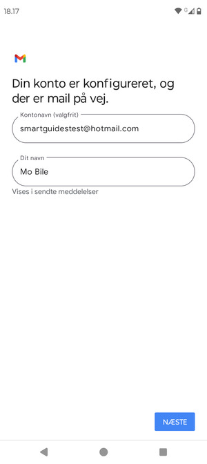 Giv din konto et navn og indtast dit navn. Vælg NÆSTE