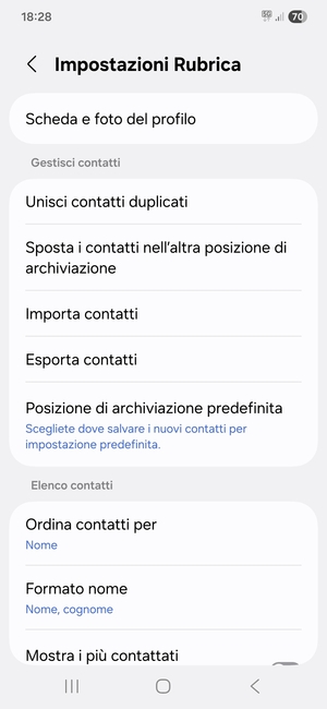 Seleziona Importa  contatti