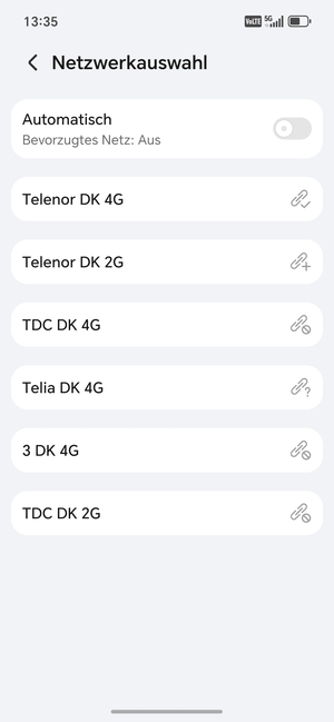 Wählen Sie einen Netzbetreiber von der Liste