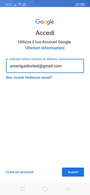 Inserisci il tuo indirizzo Gmail e seleziona Avanti