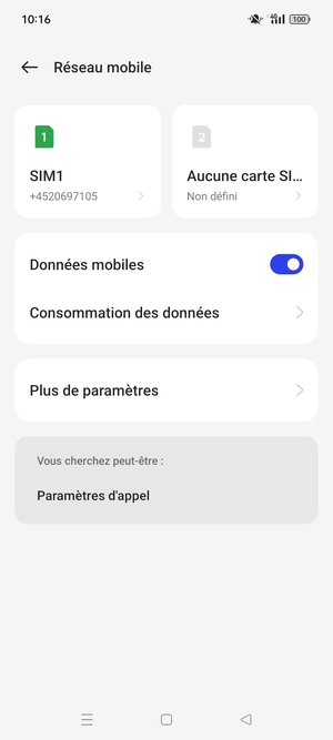 Sélectionnez SIM1 ou SIM2