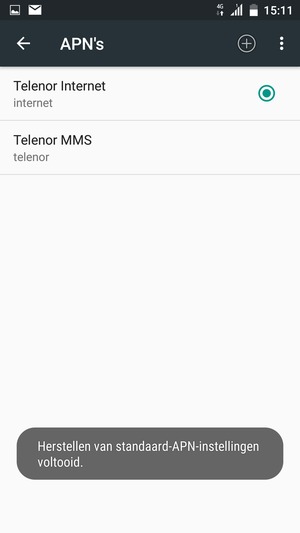 Uw telefoon wordt teruggezet naar standaard internet- en mms-instellingen