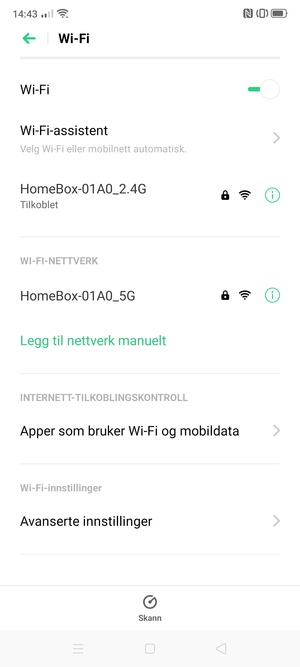 Du er nå koblet til Wi-Fi-nettverket