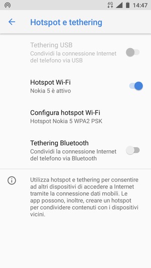 Il telefono è ora pronto per essere usato come modem