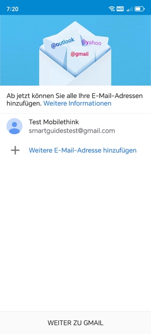 Wählen Sie WEITER ZU  GMAIL