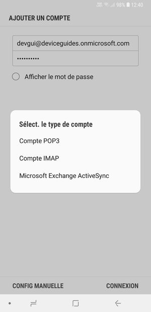 Sélectionnez Microsoft Exchange ActiveSync