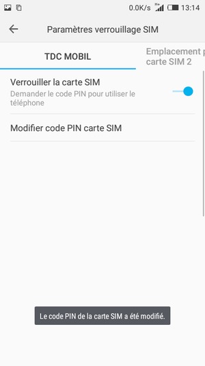 Votre code PIN de la carte SIM a été modifié