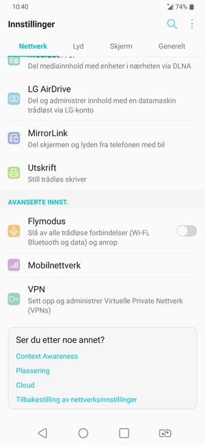 Bla til og velg Mobilnettverk